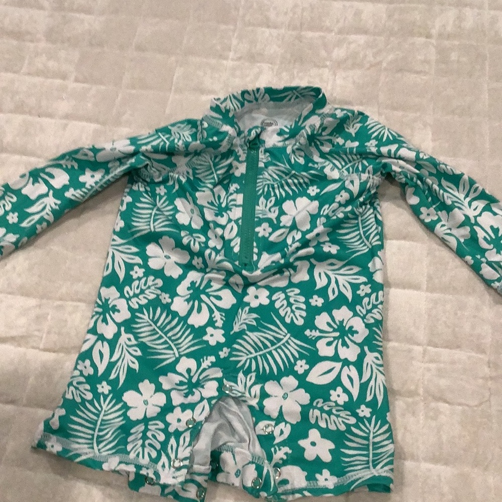 Kids Green Floral Rash Guard Swimsuit - Brand: